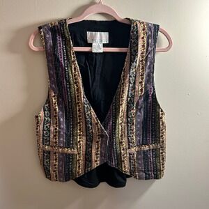 Pier 1 Imports  Sz S Striped Floral Corduroy Vest Cottagecore Cozy Alt Wear Flaw